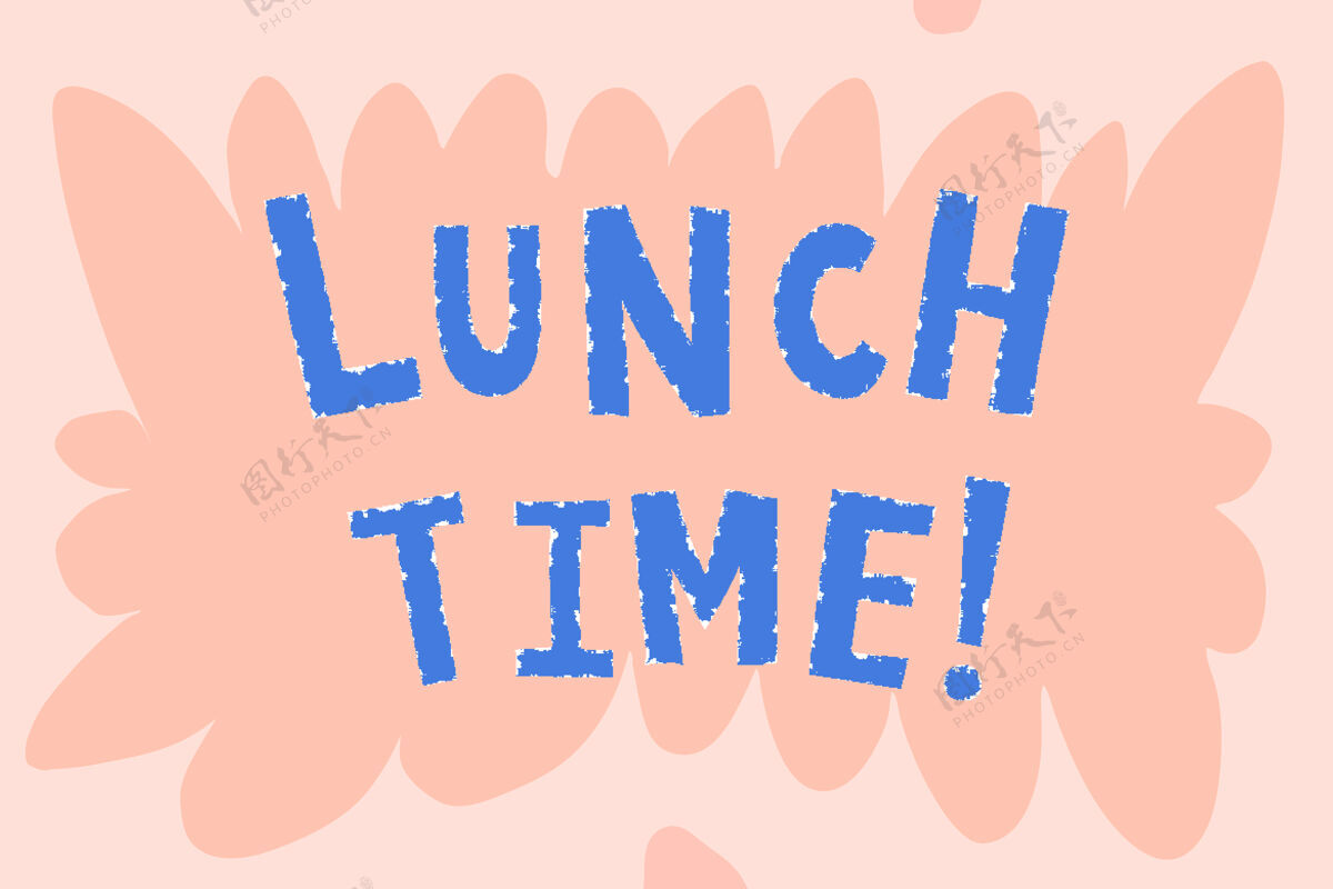 单词蓝色午餐时间涂鸦在粉红色的背景排版午餐时间字母饥饿