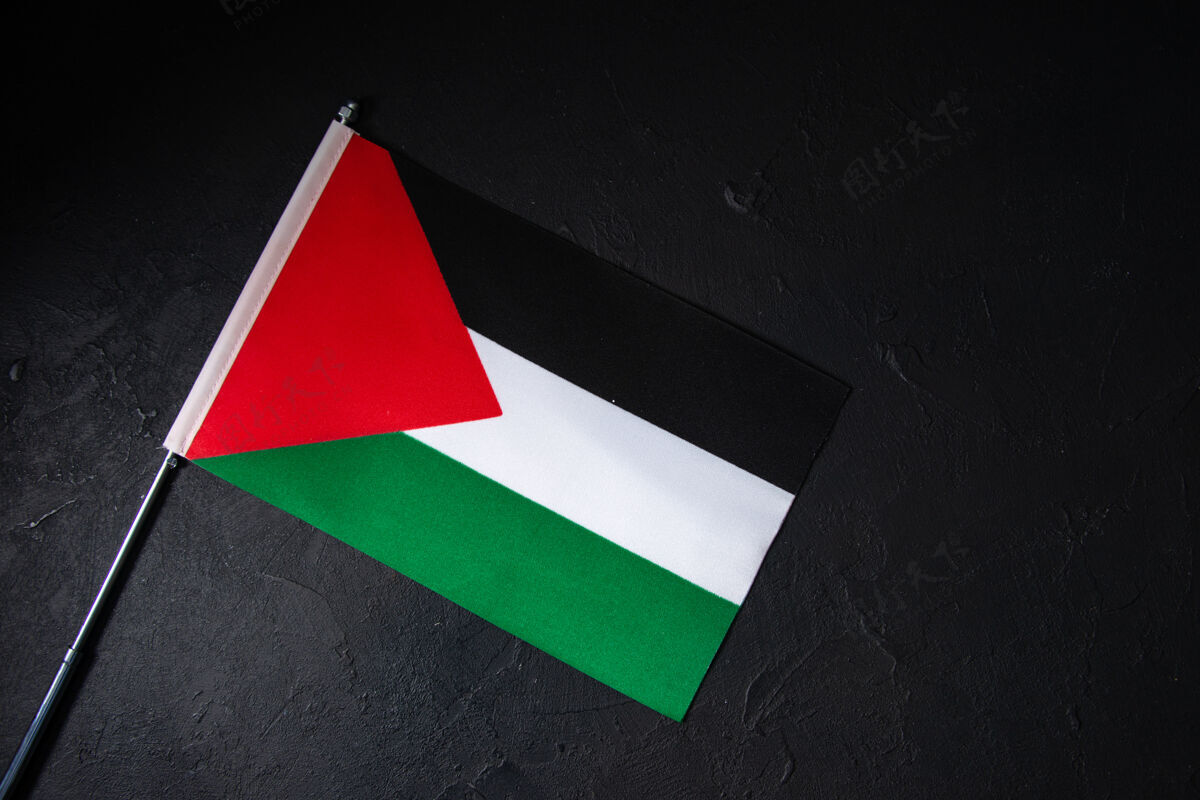 空白黑暗墙上巴勒斯坦国旗的俯视图国家顶部符号