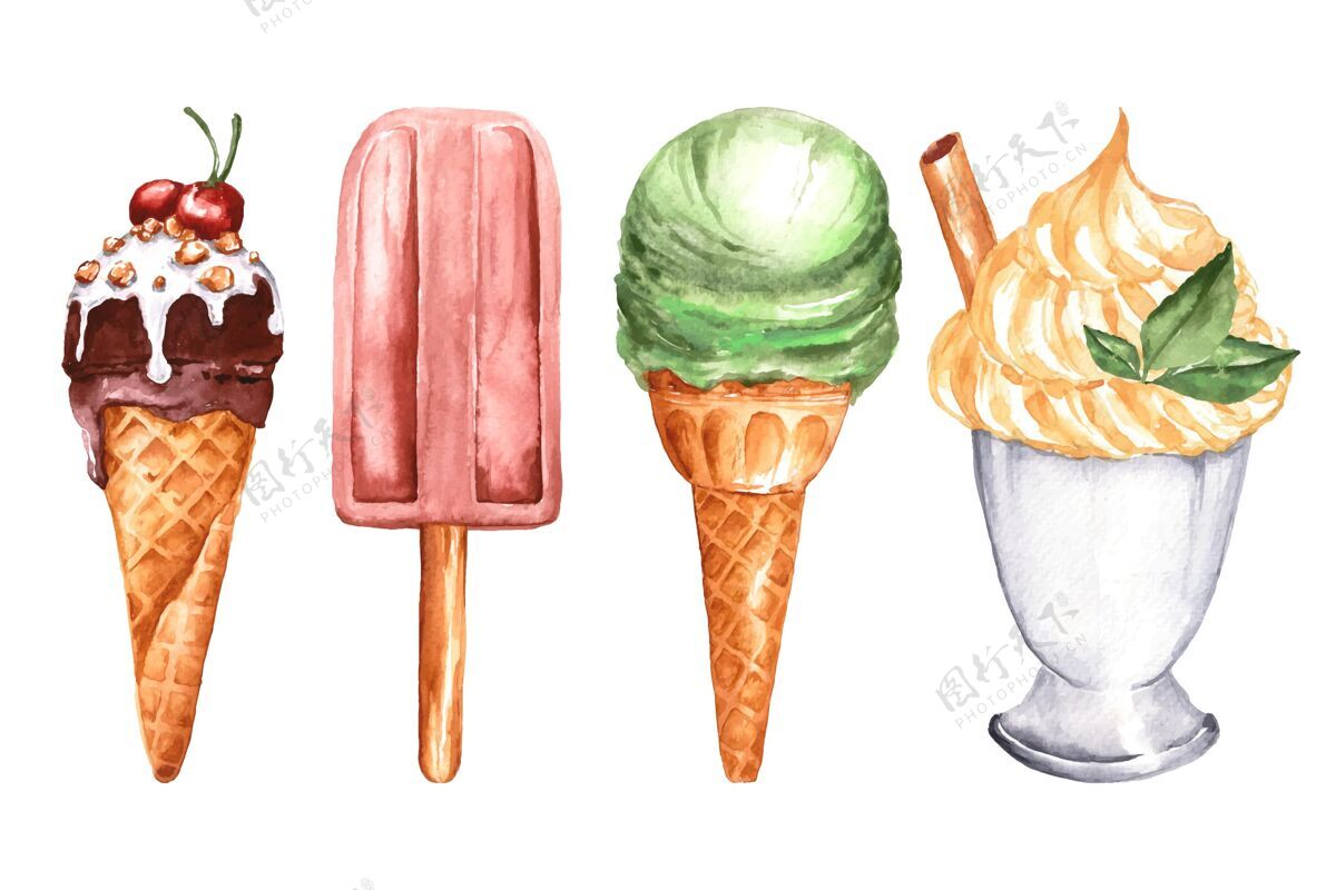 手绘手绘水彩画冰淇淋系列冰淇淋冷冻食品糖果