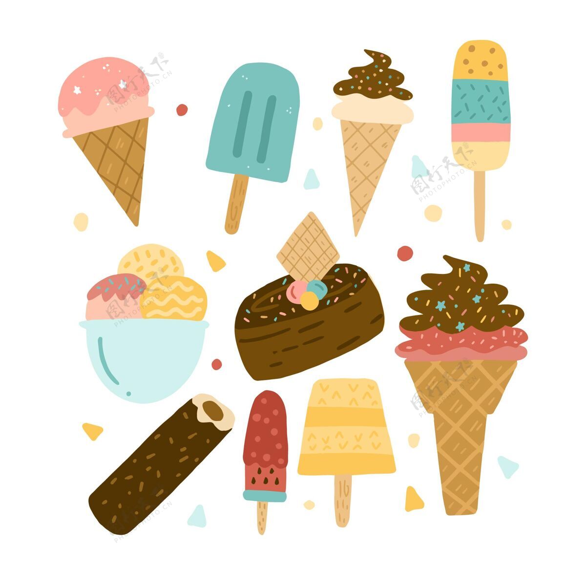 甜点手绘冰淇淋系列小吃食品甜点