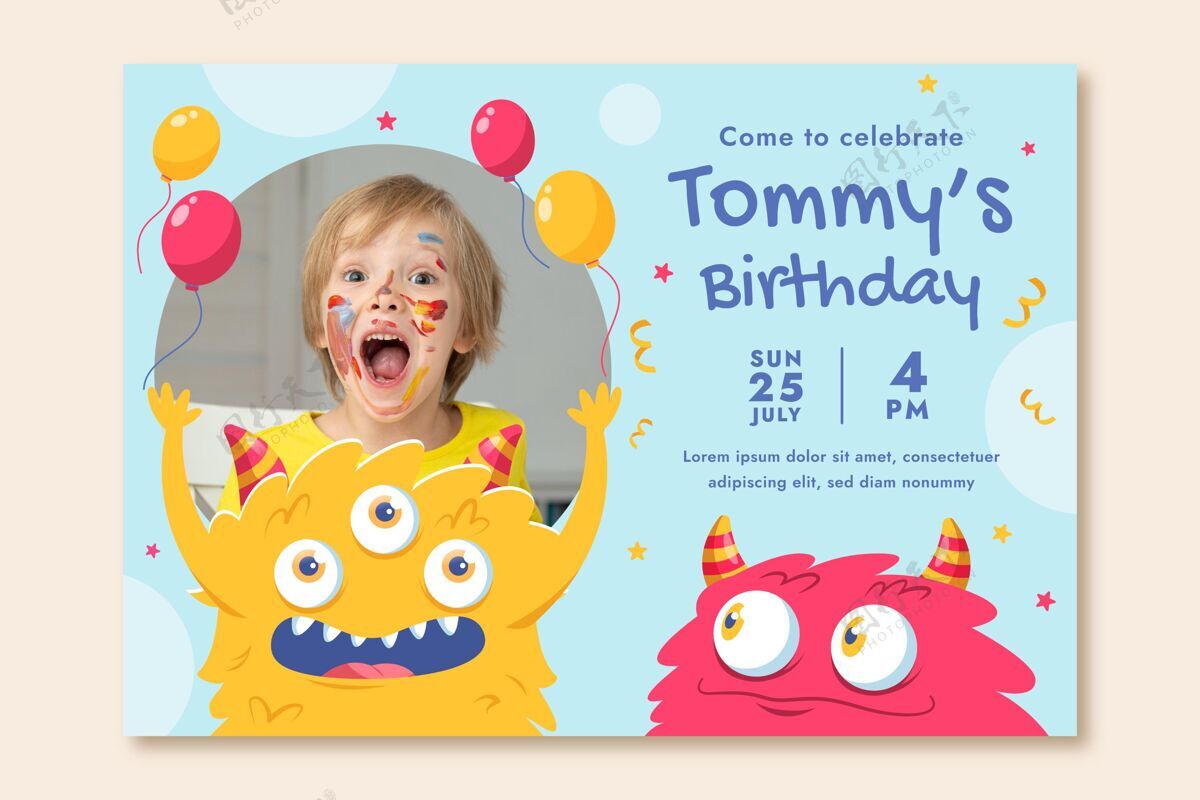 请柬怪物生日邀请与照片模板怪物生日生日