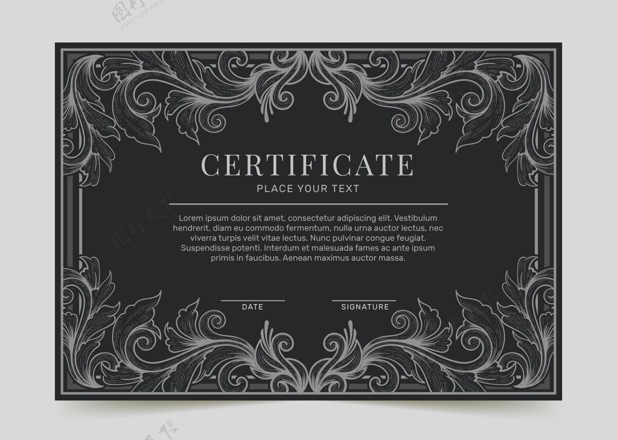 证书雕刻手绘装饰证书模板许可证业务手绘