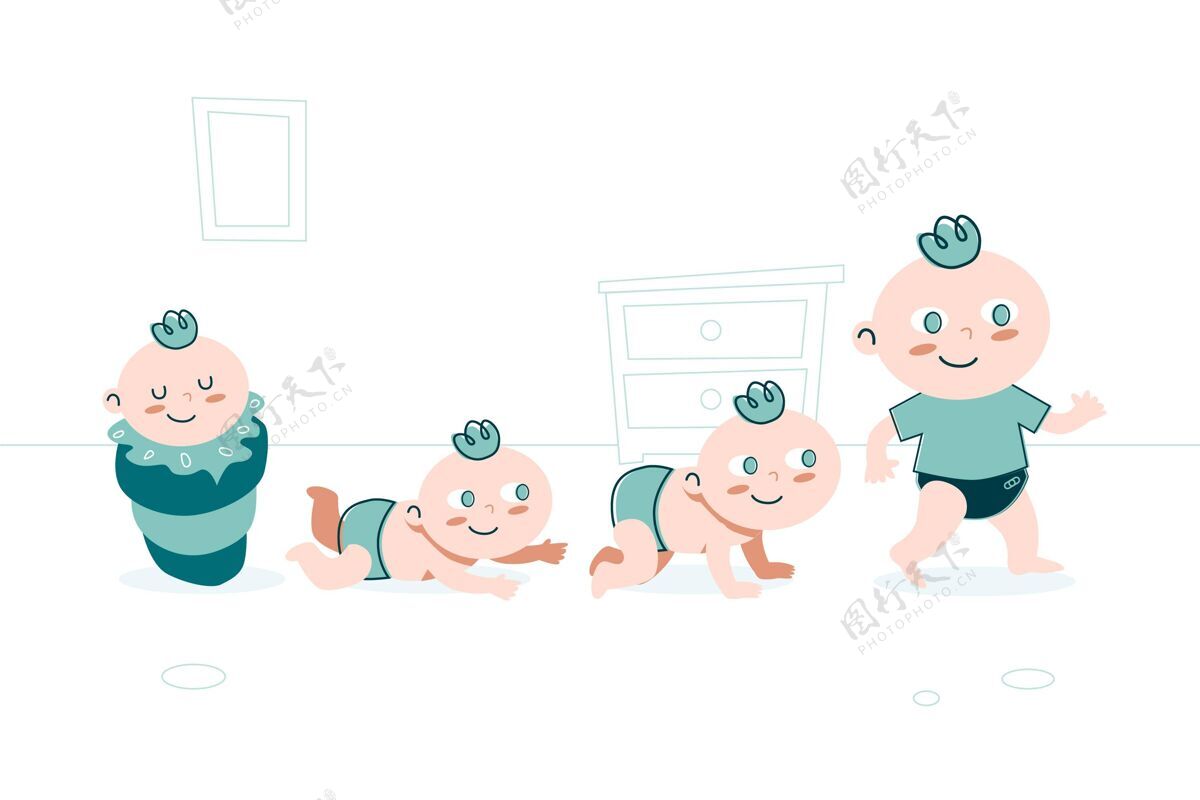 设置一个男婴的阶段集平面设计人类可爱收集