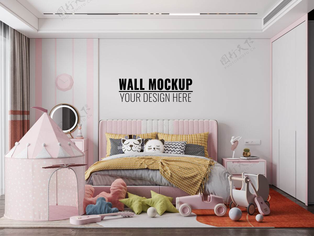 室内室内儿童房间墙纸模型3d渲染室内游戏室
