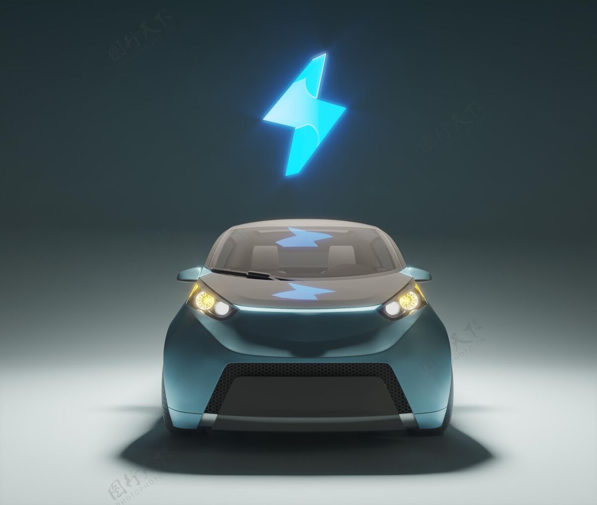 电力带充电电池符号的3d电动车模型现实3d