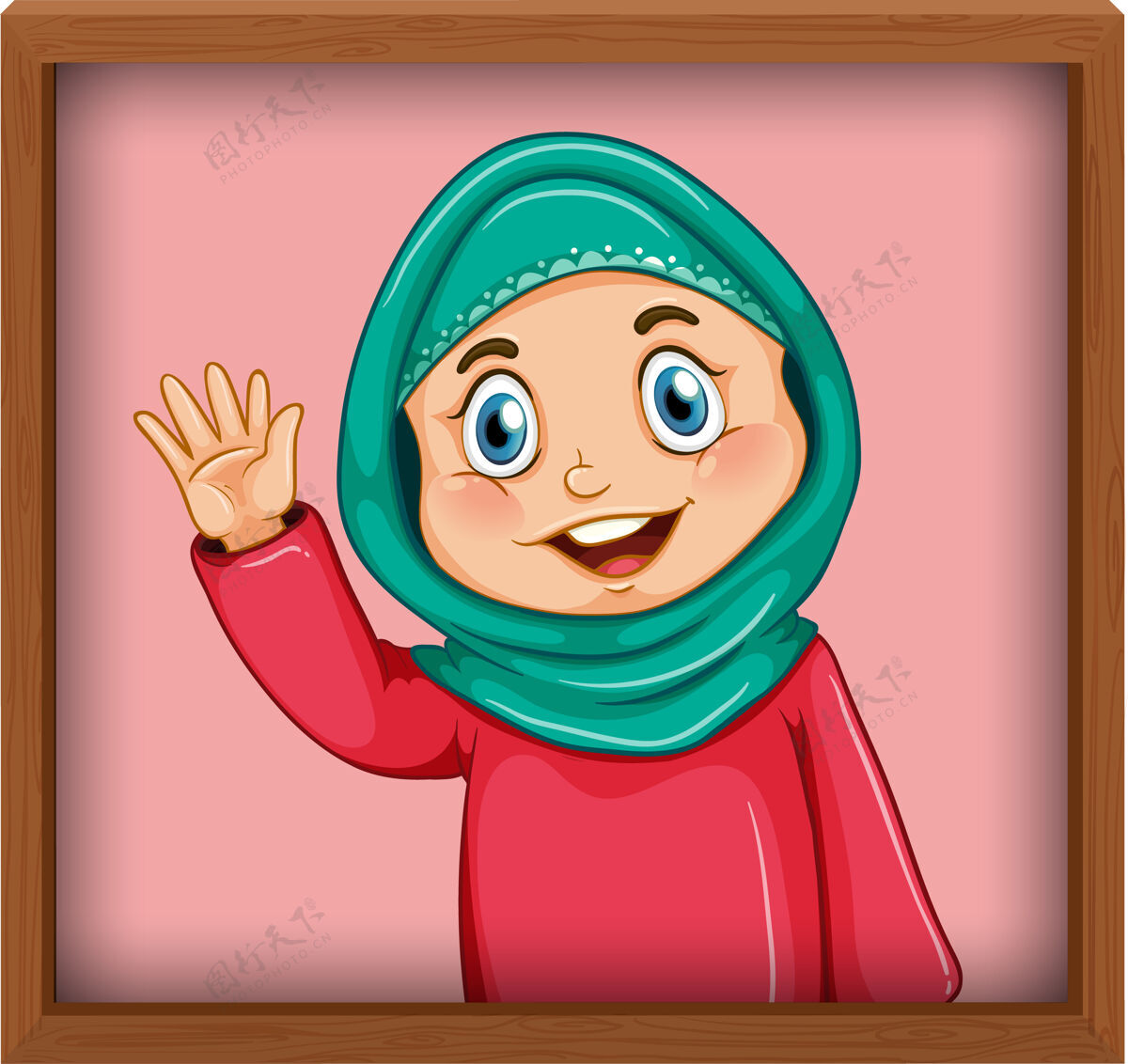 孩子可爱的穆斯林女孩照片在相框里空边界头巾