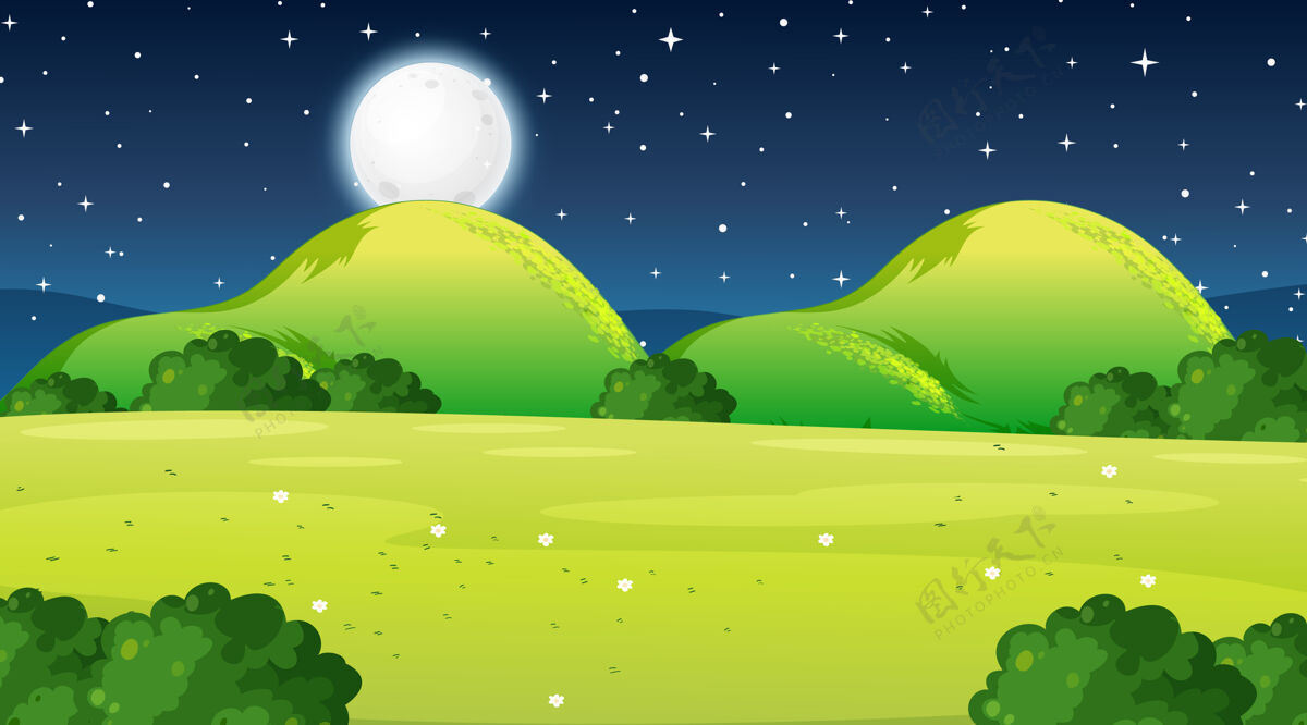 绘画夜色中一片空白的草地景色乡村干草外面