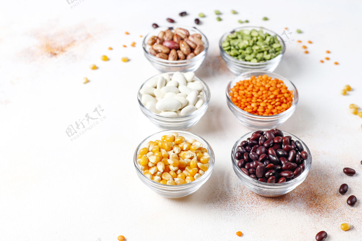 顶部豆类和豆类品种健康的纯素蛋白质食物绿豆品种豆类
