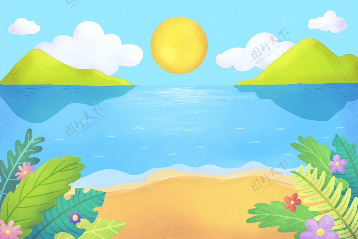 可视电话手绘水彩夏季背景视频通话季节夏天墙纸