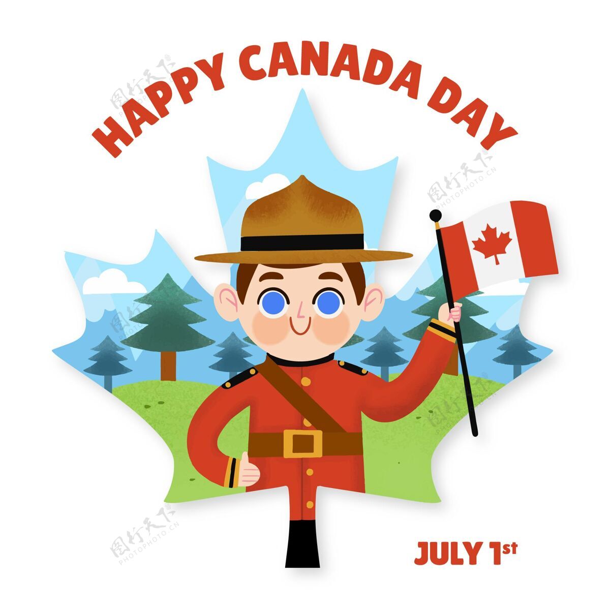 加拿大日手绘快乐加拿大日插图公园管理员活动庆祝