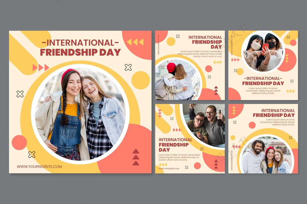 分类平面国际友谊日instagram帖子集社交媒体帖子设置朋友