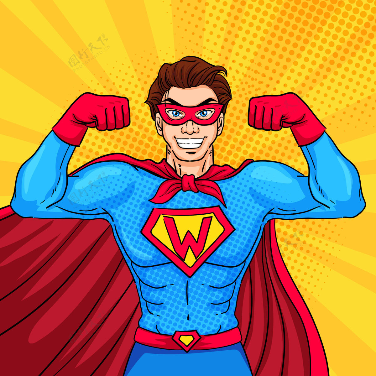超级英雄具有波普艺术风格的超级英雄角色紧急情况漫画