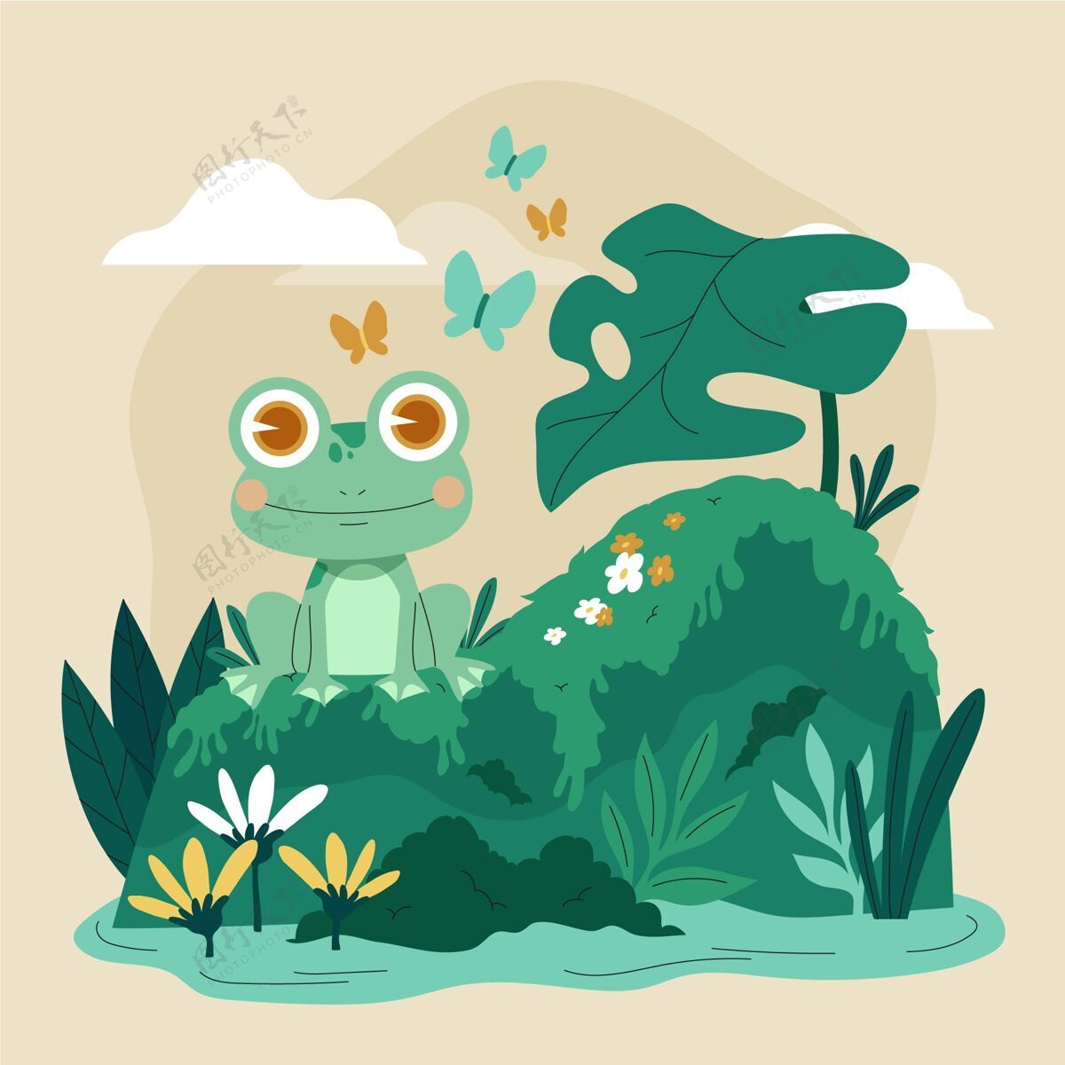 自然可爱的平面设计青蛙插图青蛙平面动物