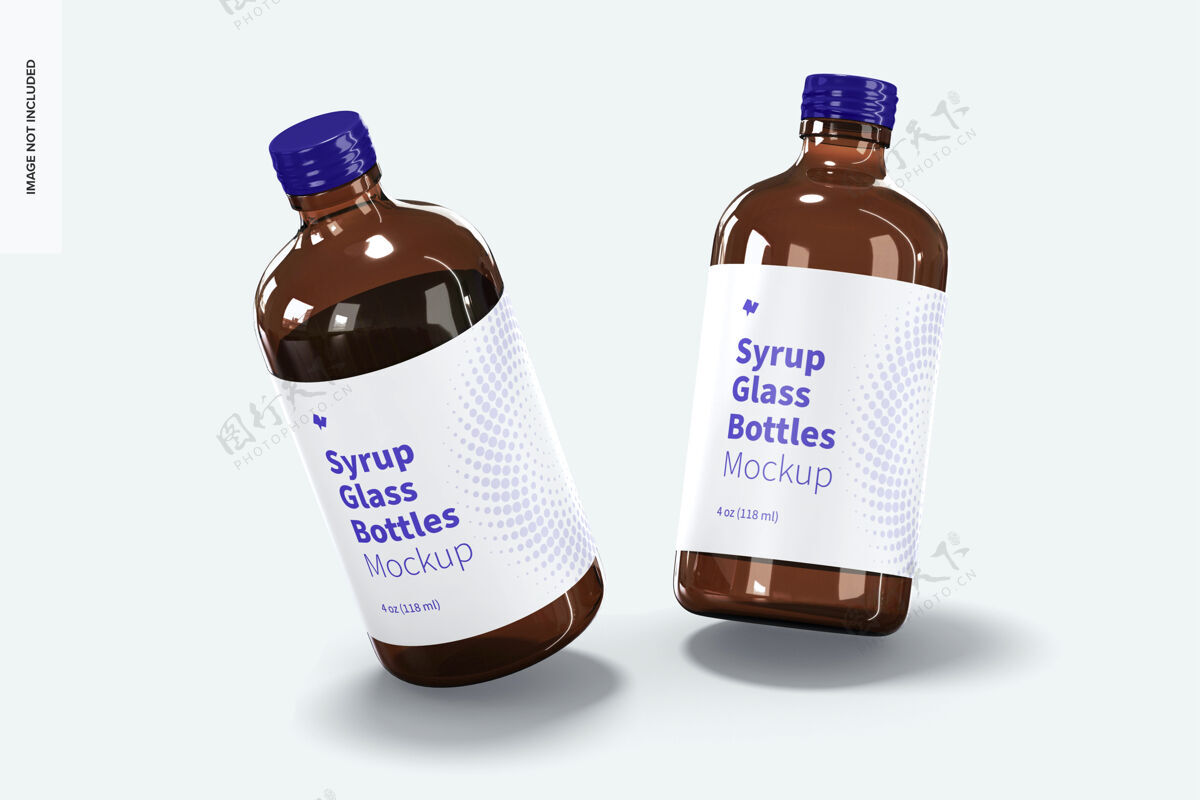 实验室4盎司糖浆玻璃瓶模型 下降药品玻璃瓶模型