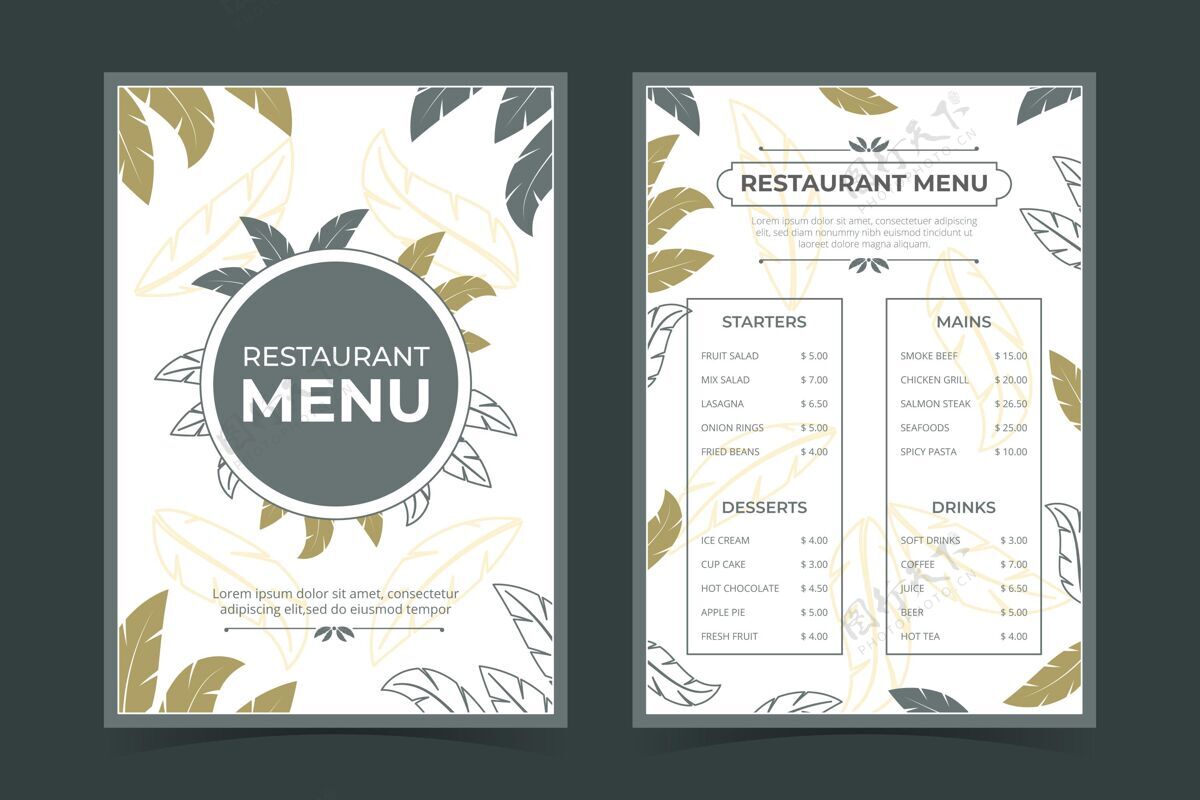 手绘有机平面乡村餐厅菜单模板餐厅平面设计随时打印