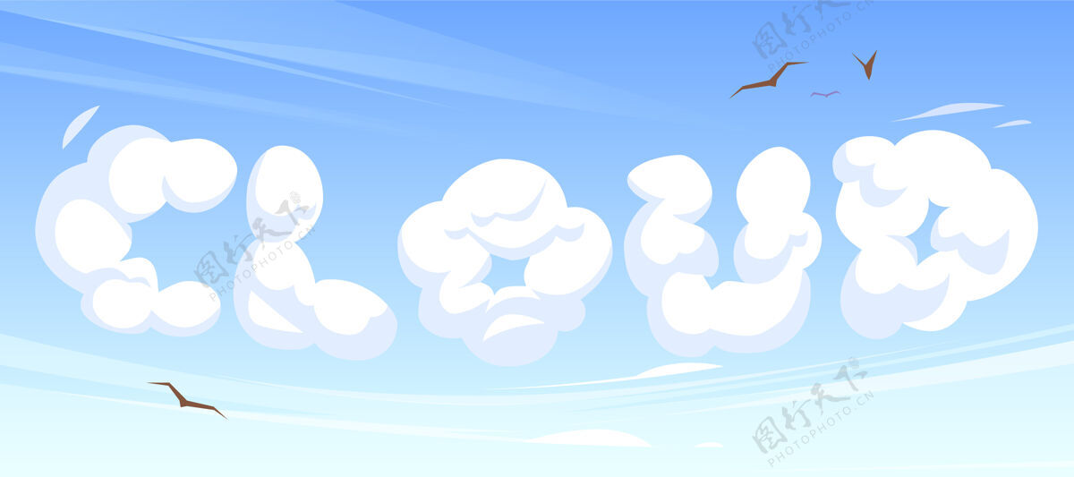 苍蝇卡通词云在蓝天或天堂排版样式字体
