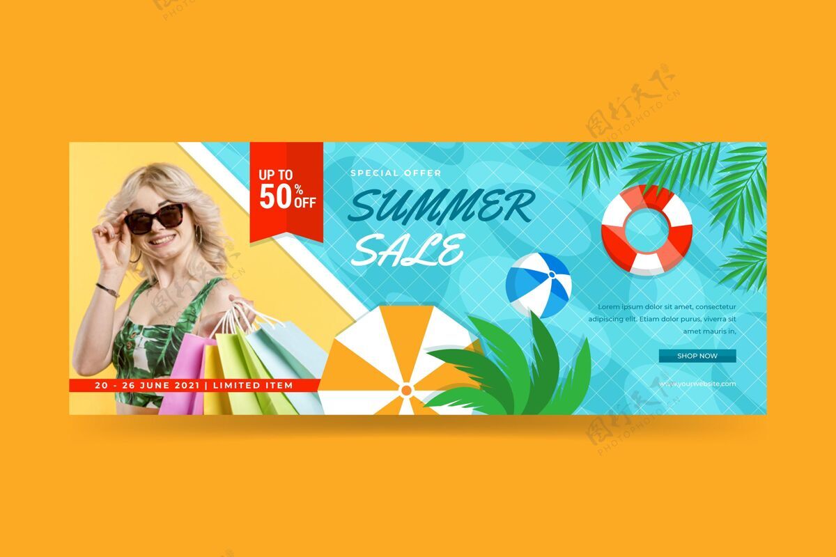 销售横幅平面夏季销售横幅与照片模板夏季销售横幅销售季节