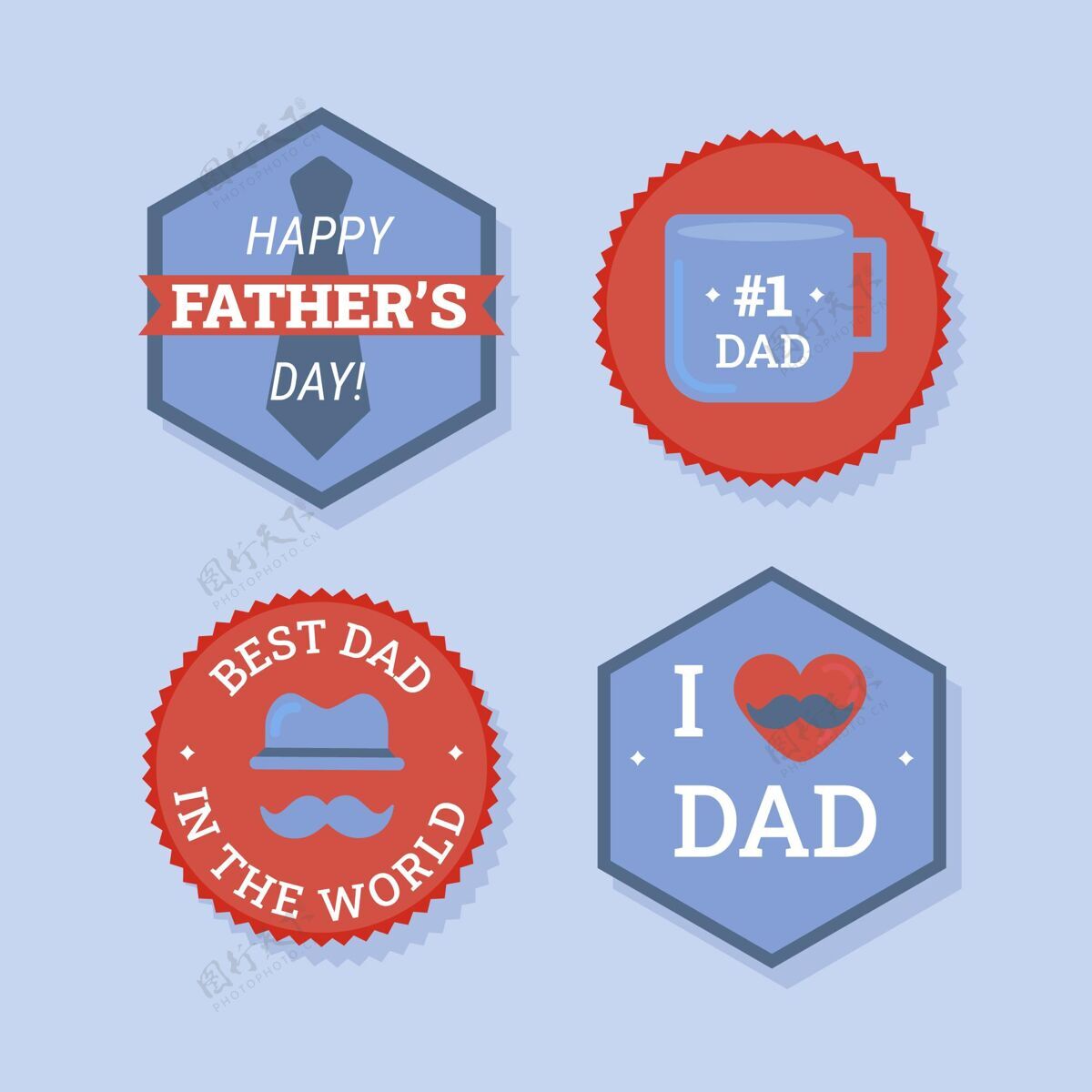 庆典扁平父亲节标签系列家庭男性父亲节