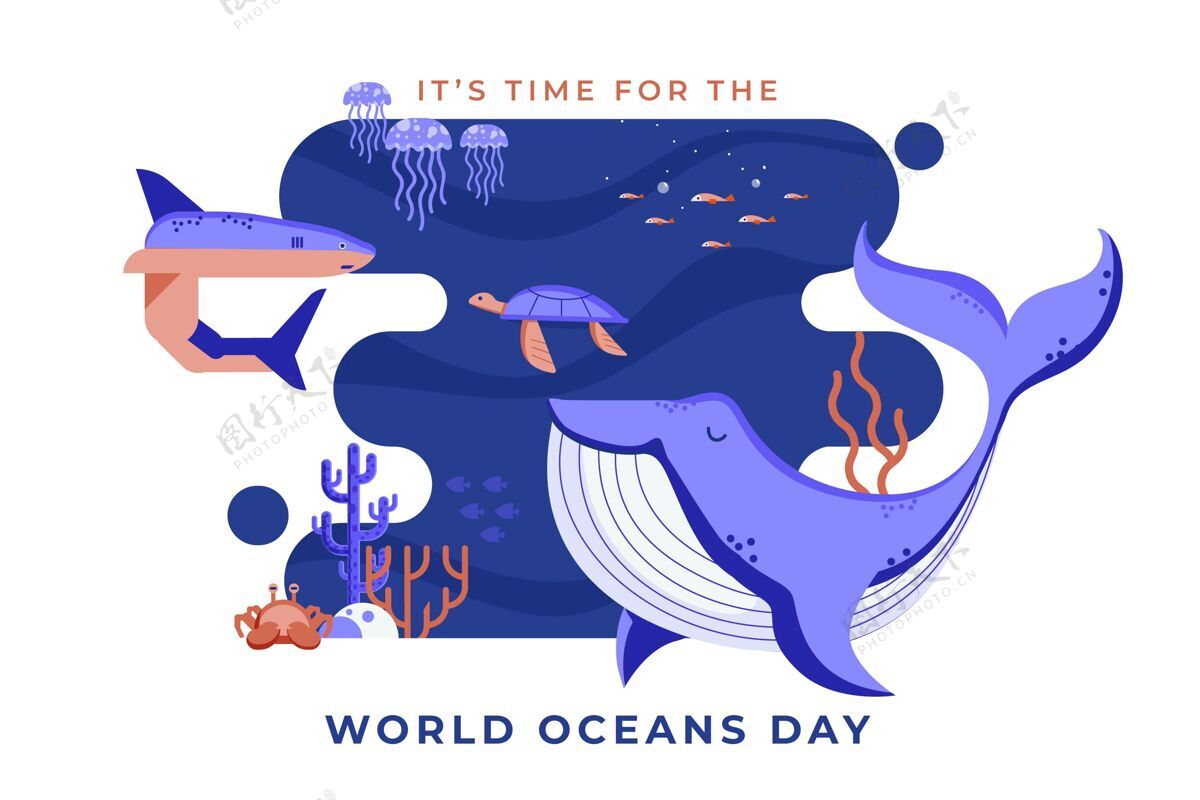 海洋日平面世界海洋日插图平面设计海洋平面