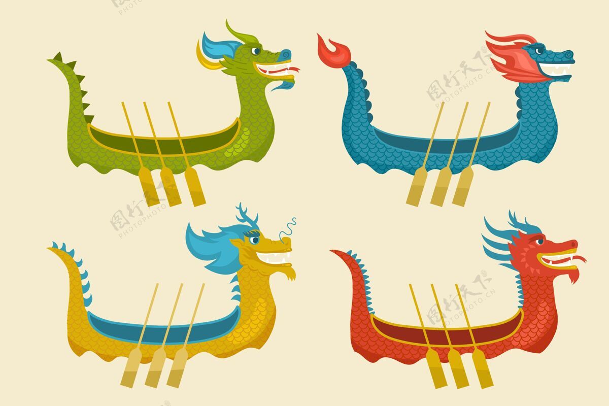 节日手绘龙舟系列传统节日分类