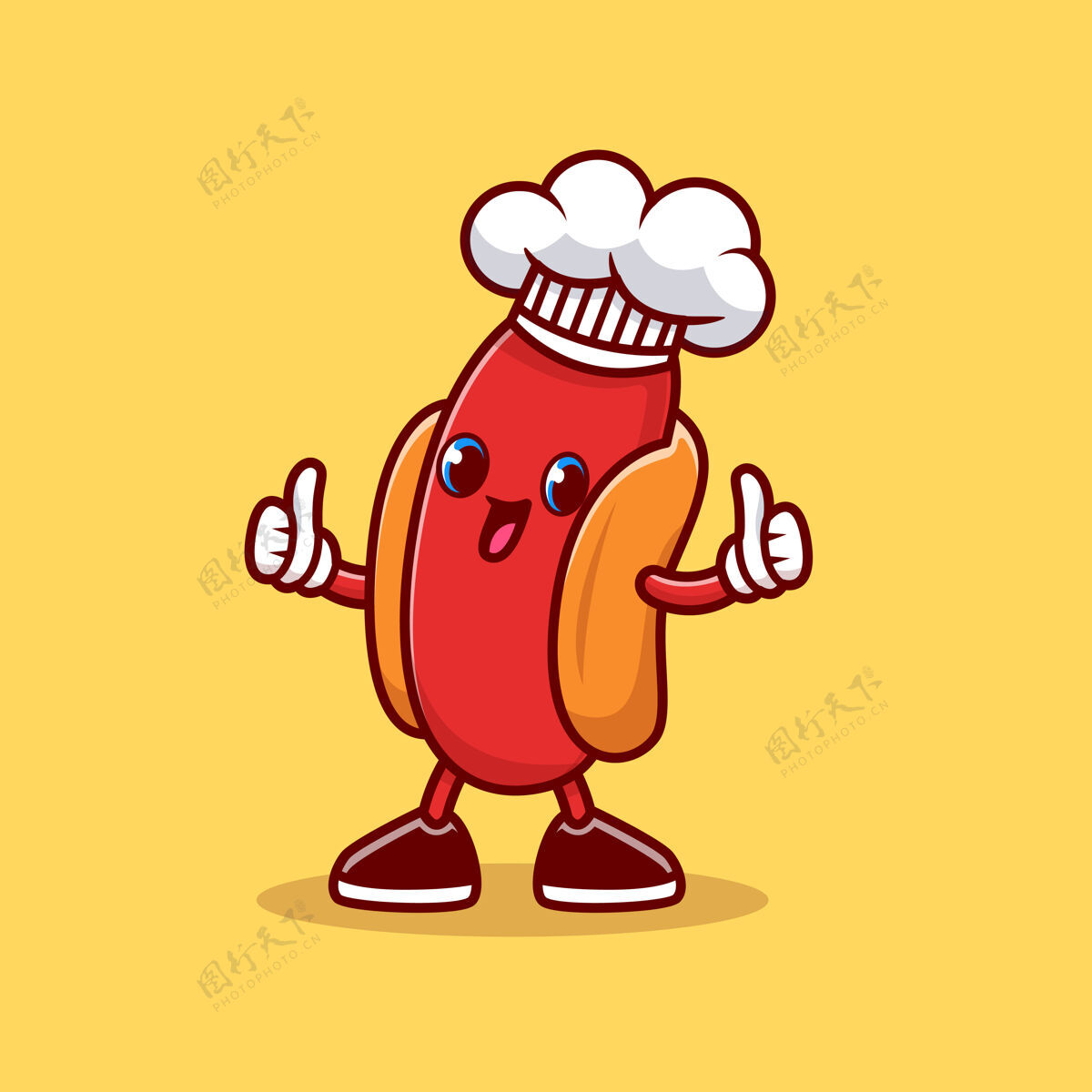 厨师帽可爱的热狗厨师竖起大拇指卡通图标插图食品行业图标概念孤立平面卡通风格食物卡通人物快餐