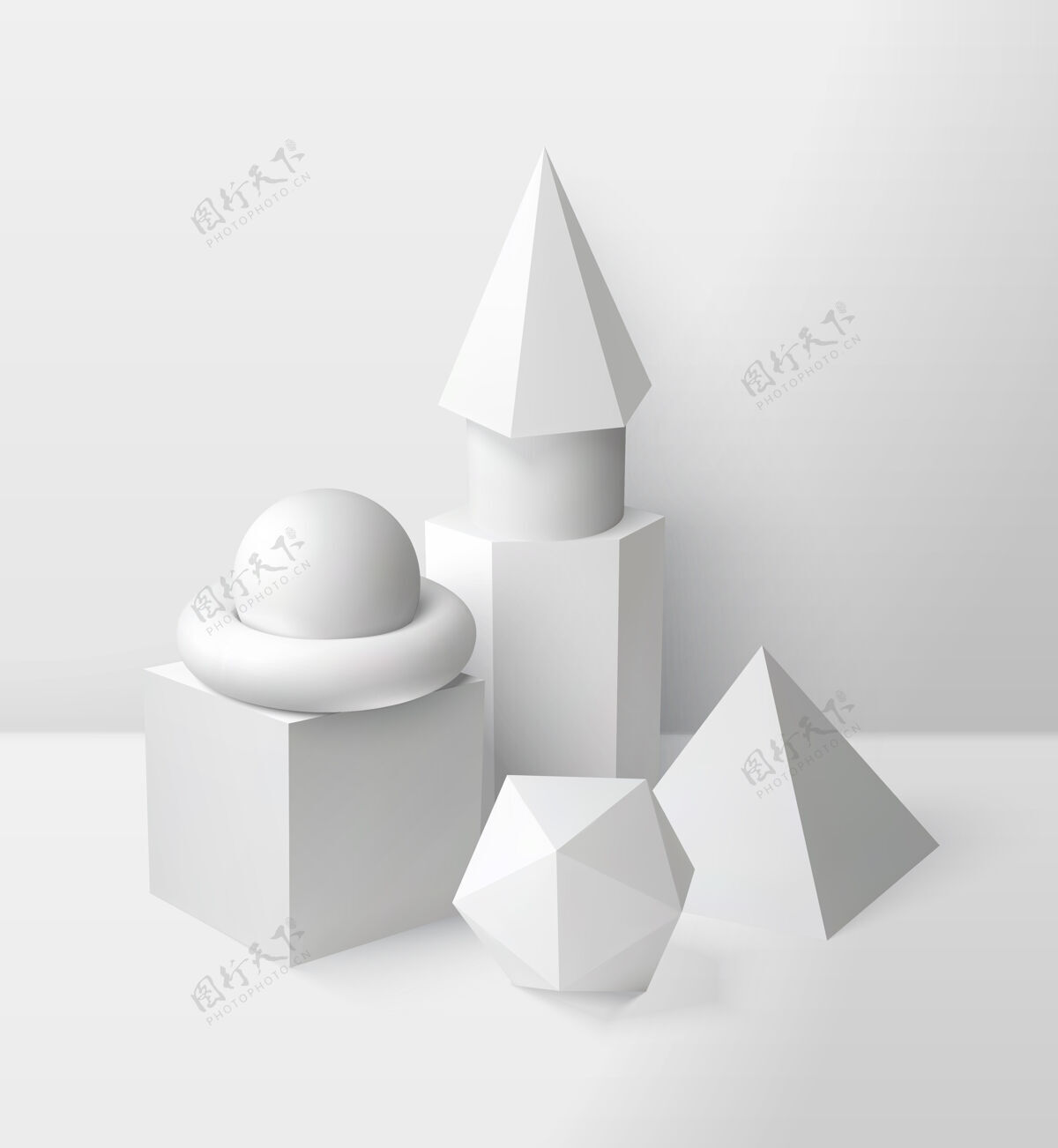 基本基本形状组成与三角形球体和立方体符号现实的插图球体立方体符号
