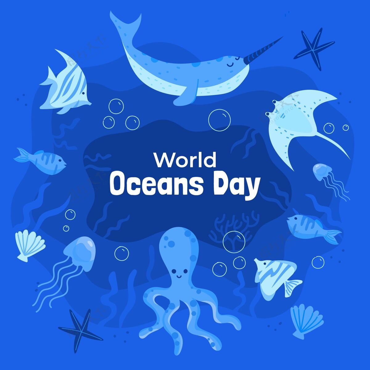 庆典手绘世界海洋日插图环境活动生态系统