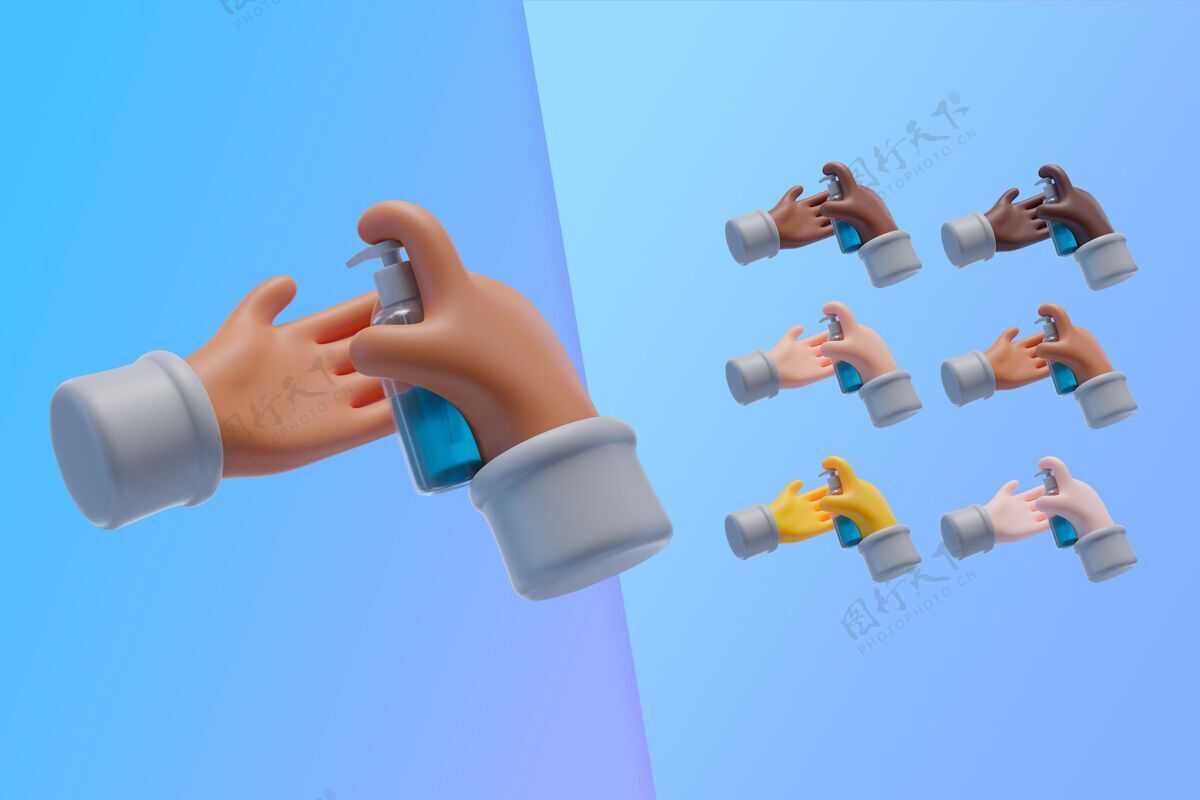 洗手液用洗手液洗手的3d系列手设置三维
