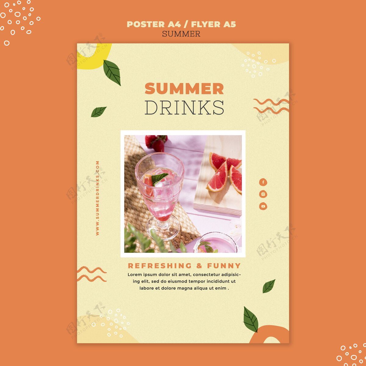 季节夏季饮料打印模板海报夏天热带