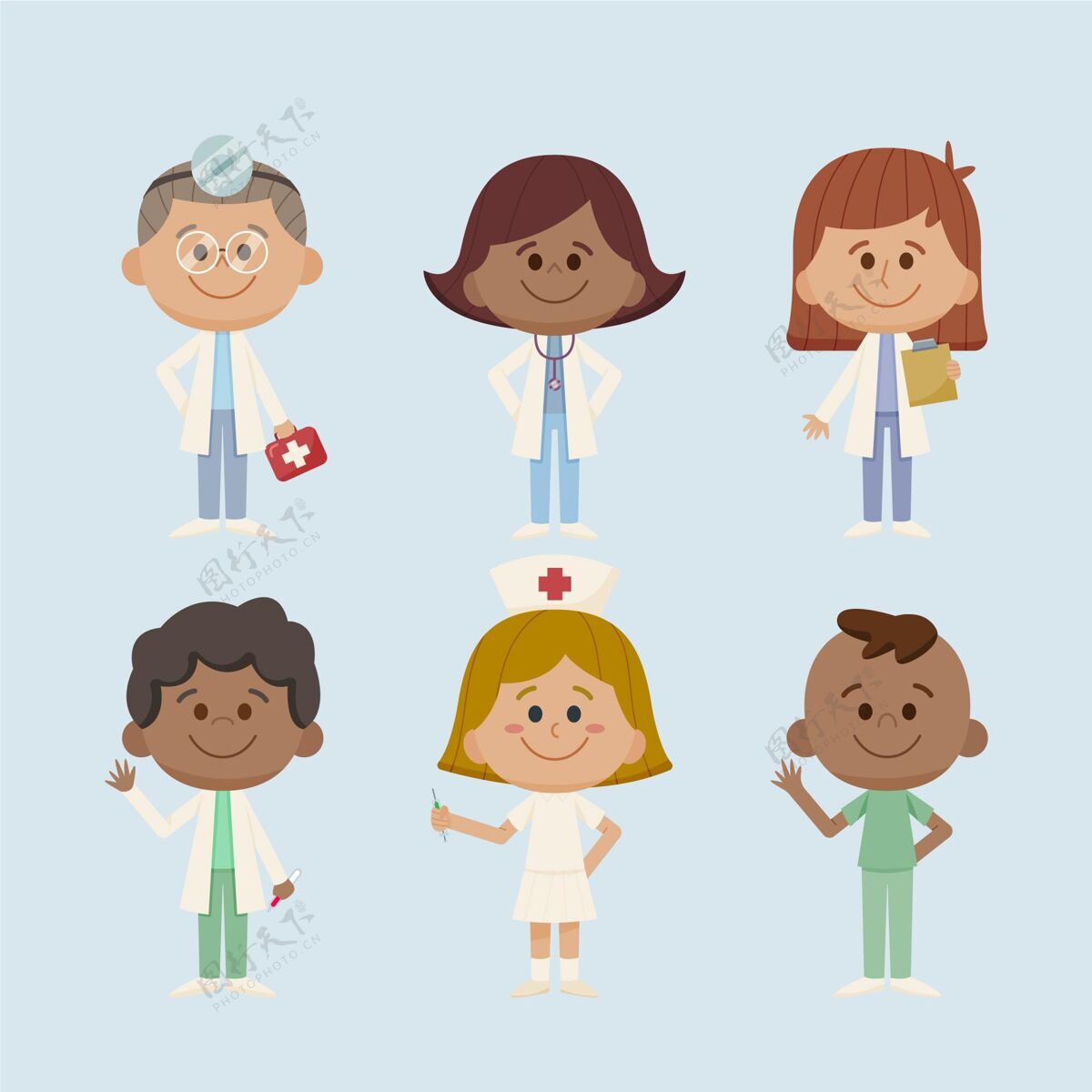 收集手绘插图医生和护士健康大流行流感