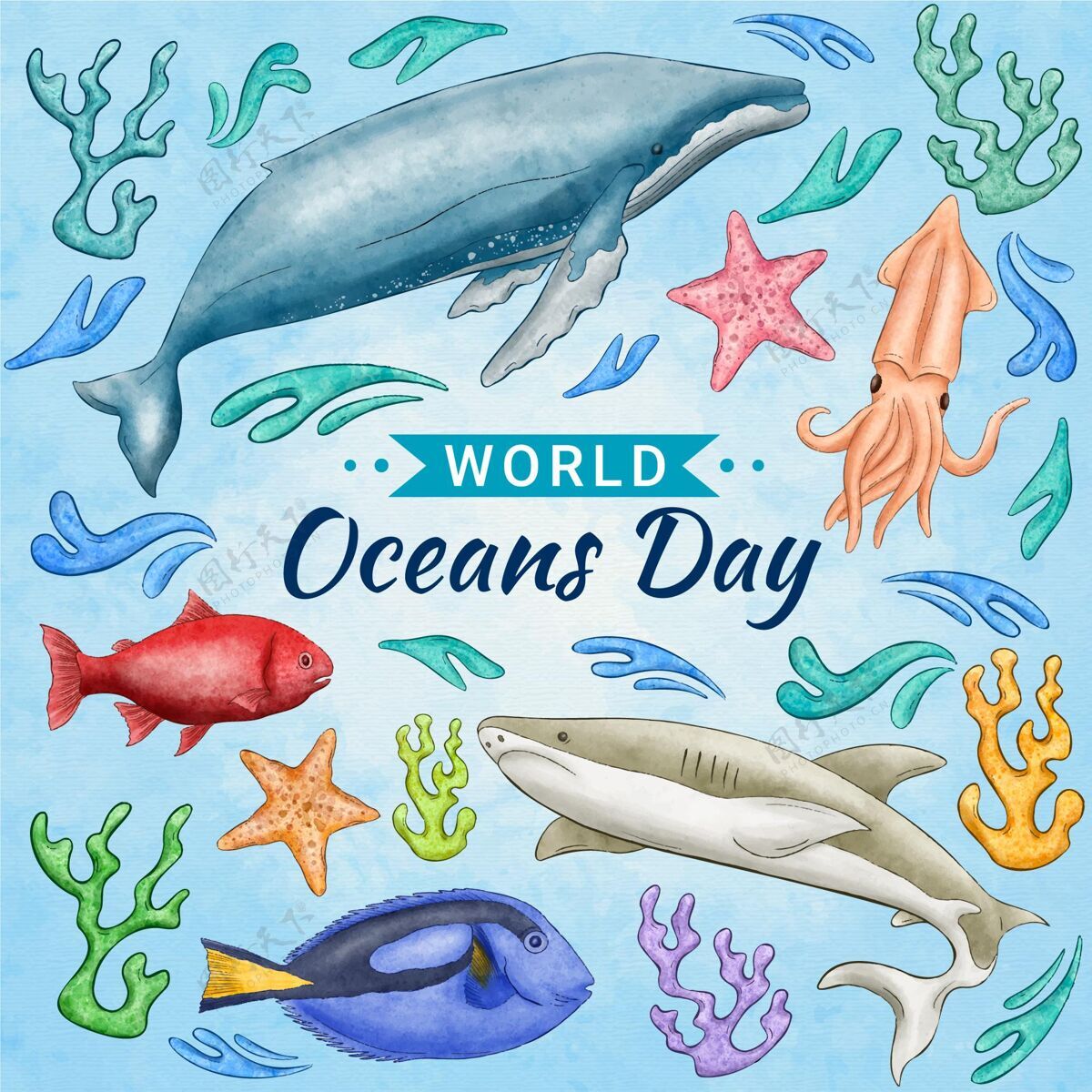 世界海洋日手绘世界海洋日插图生态系统生态国际