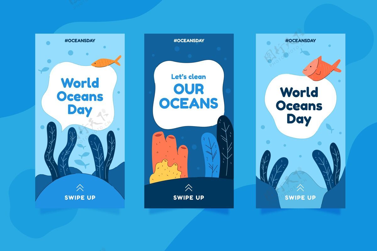 平面设计平面世界海洋日instagram故事集收集生态星球