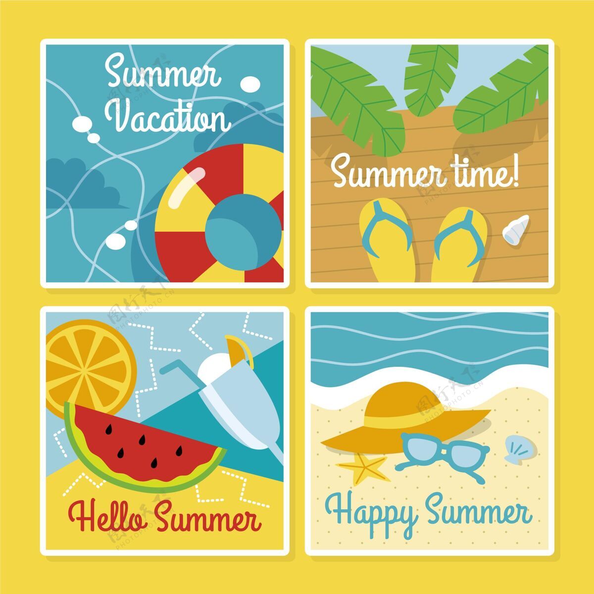 平面扁平夏季卡片收集夏季包装卡片模板