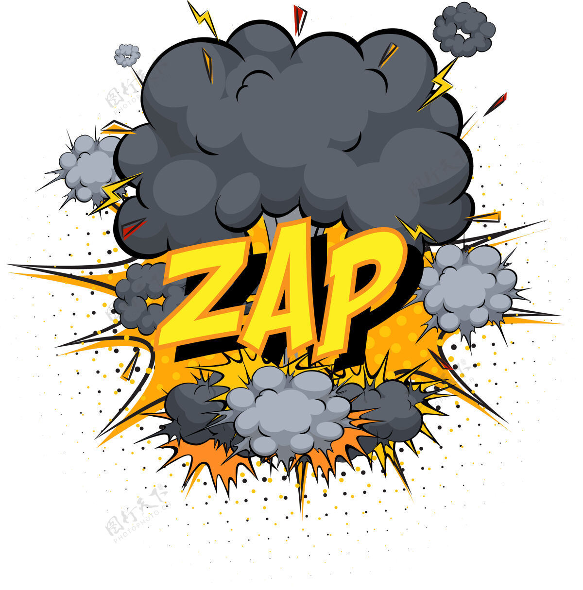 元素漫画云上的单词zap光束碰撞粉碎