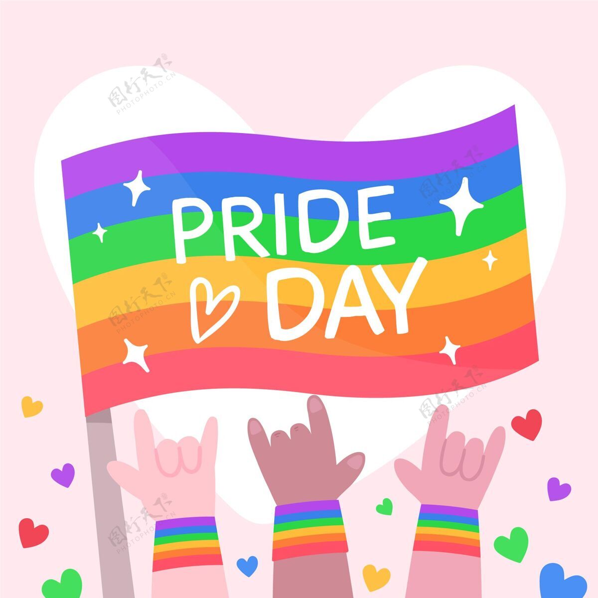 庆祝手绘骄傲日旗帜插图6月27日变性人女同性恋
