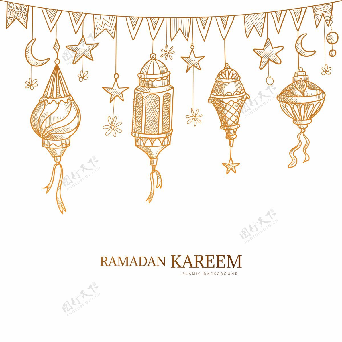 穆巴拉克手绘斋月卡里姆贺卡素描设计伊斯兰开斋节神圣