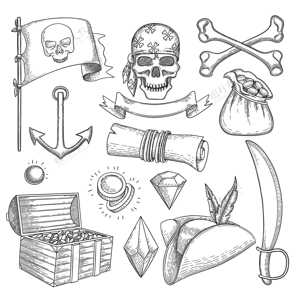 海盗海盗装备包宝藏绘画
