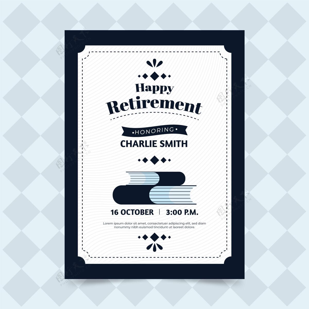 老年人手绘退休贺卡模板随时打印养老金平面设计