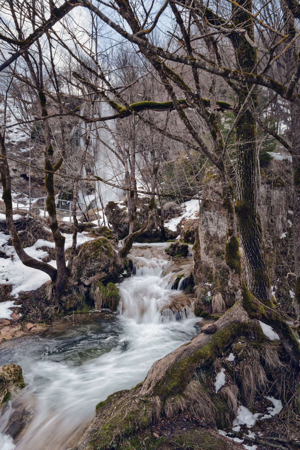 山冬季塞尔维亚兹拉提博尔的戈斯蒂耶瀑布雪光游