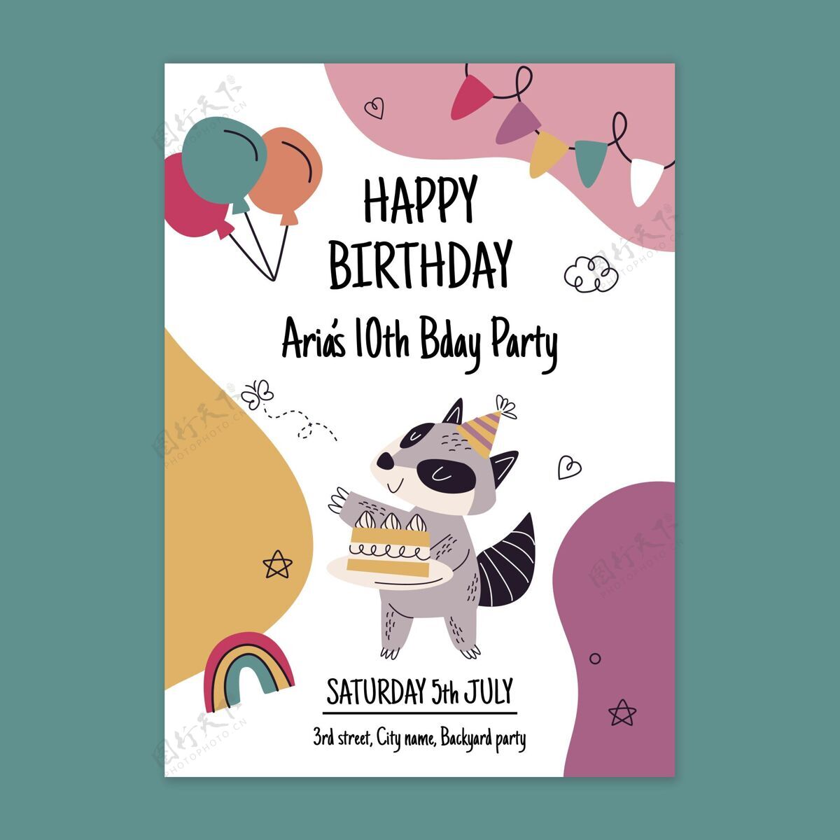 快乐生日卡模板与动物生日卡准备打印庆祝