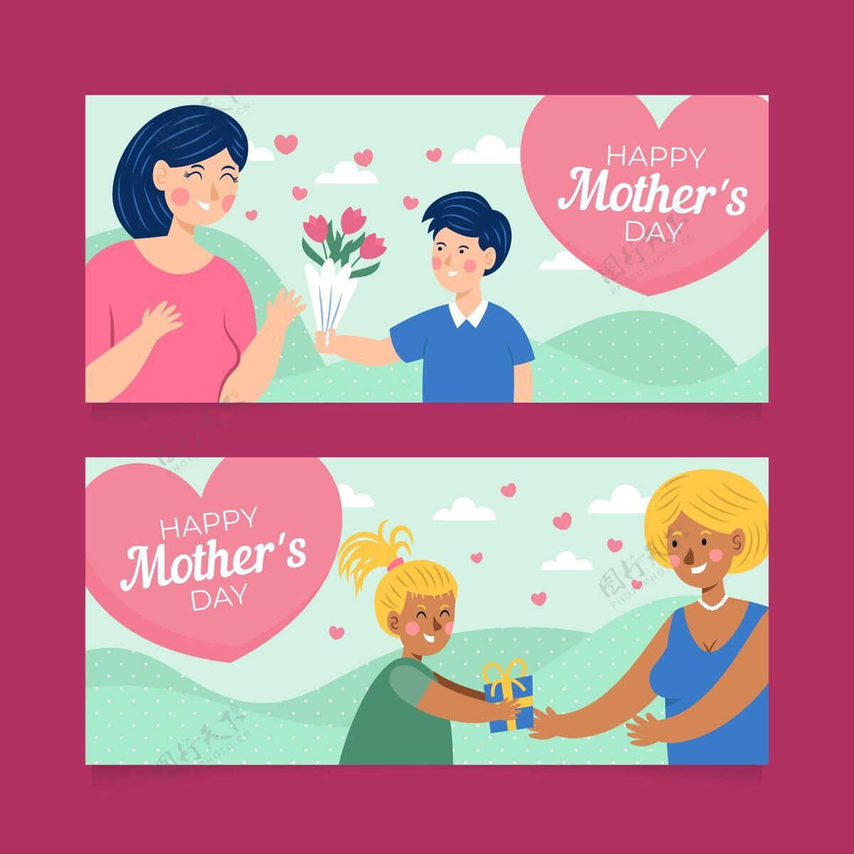 庆祝扁平的母亲节横幅单位设计爱女人