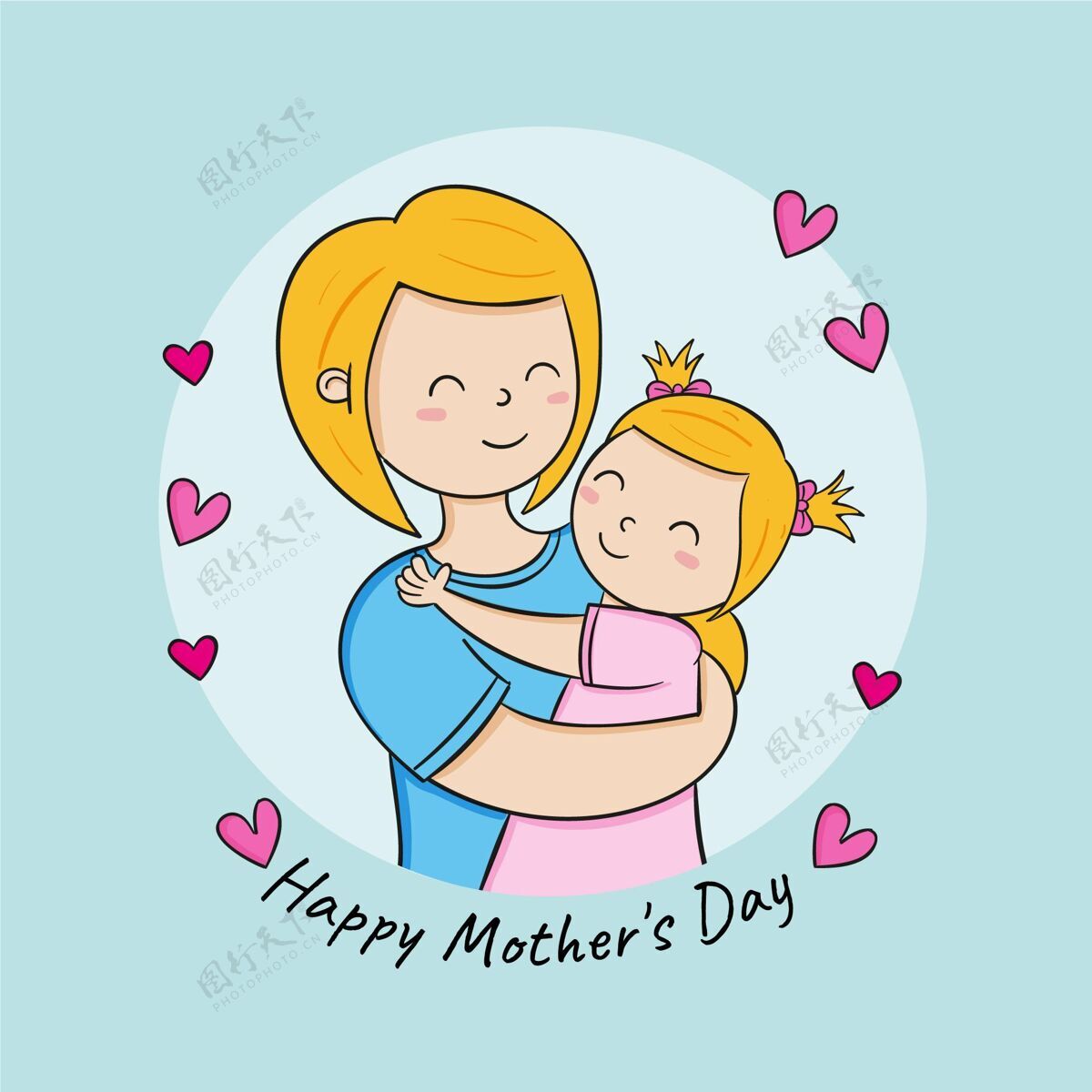 手绘手绘母亲节插图家庭爱母亲节