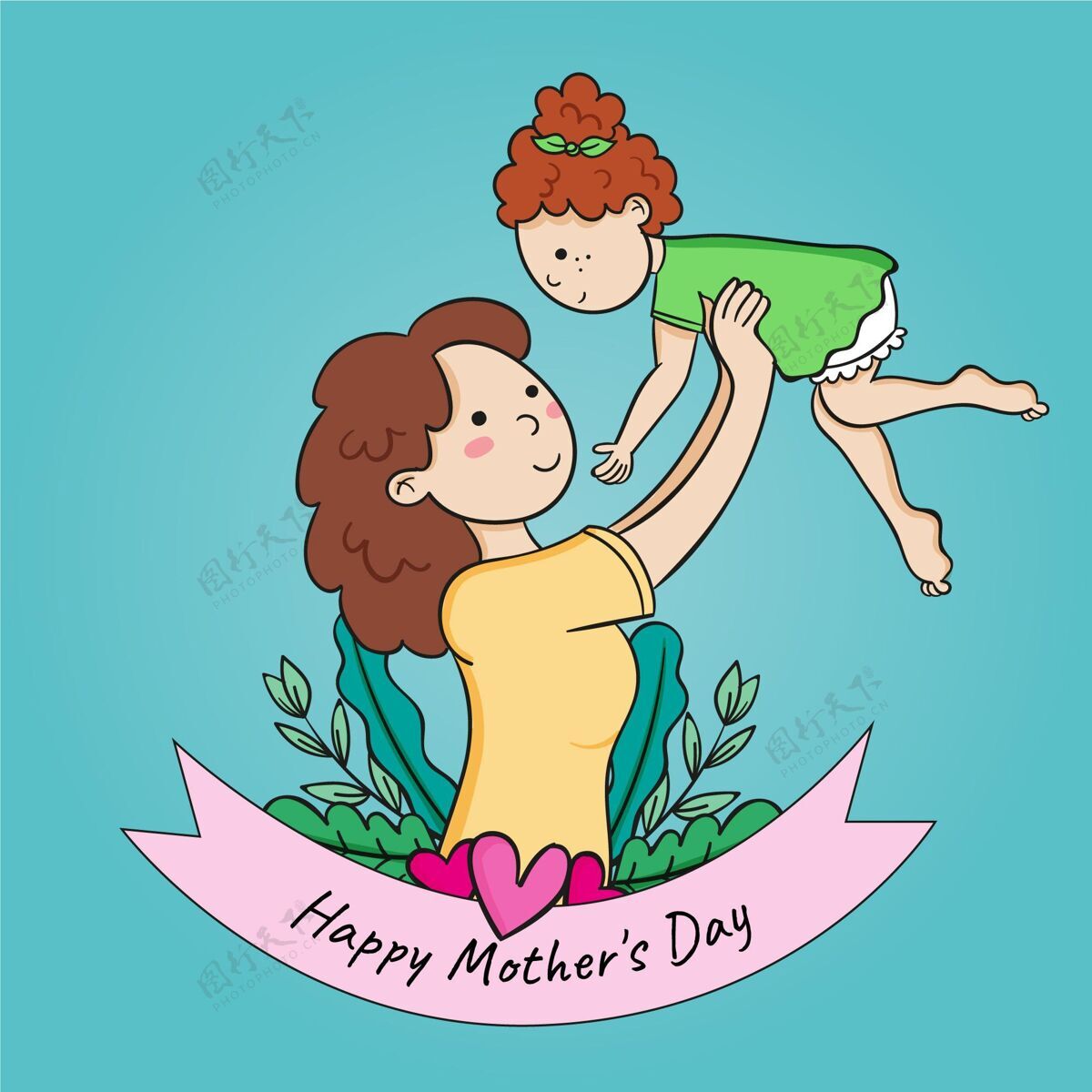 为人父母手绘母亲节插图庆祝母亲节爱