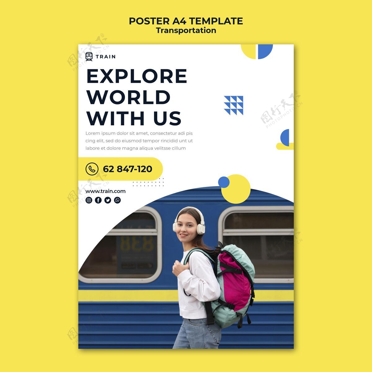 海报模板女性乘坐火车乘坐公共交通的垂直海报模板旅游女人打印模板