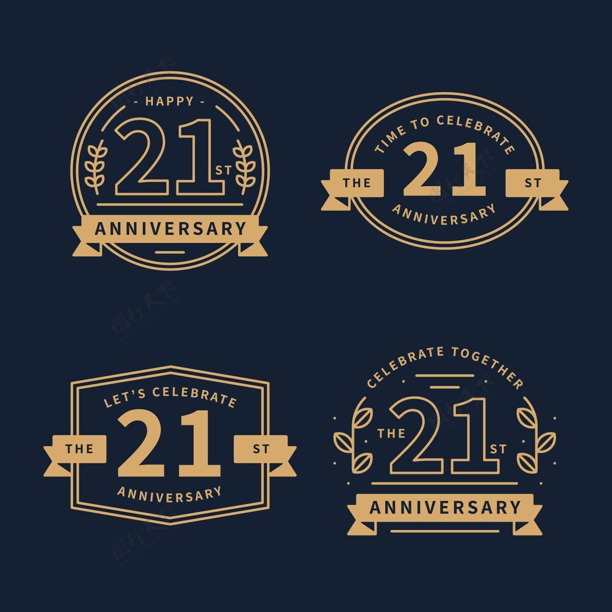 包装平面设计21周年纪念徽章系列节日周年纪念徽章