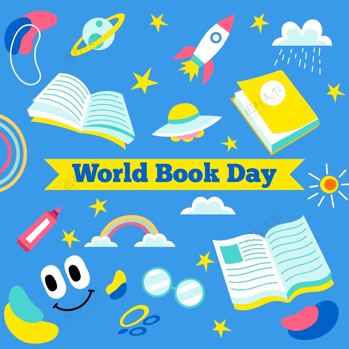 图书日有机平面世界图书日插画小说阅读有机