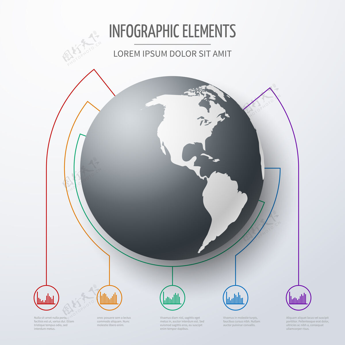 圆国际商务信息图模板线图表球体