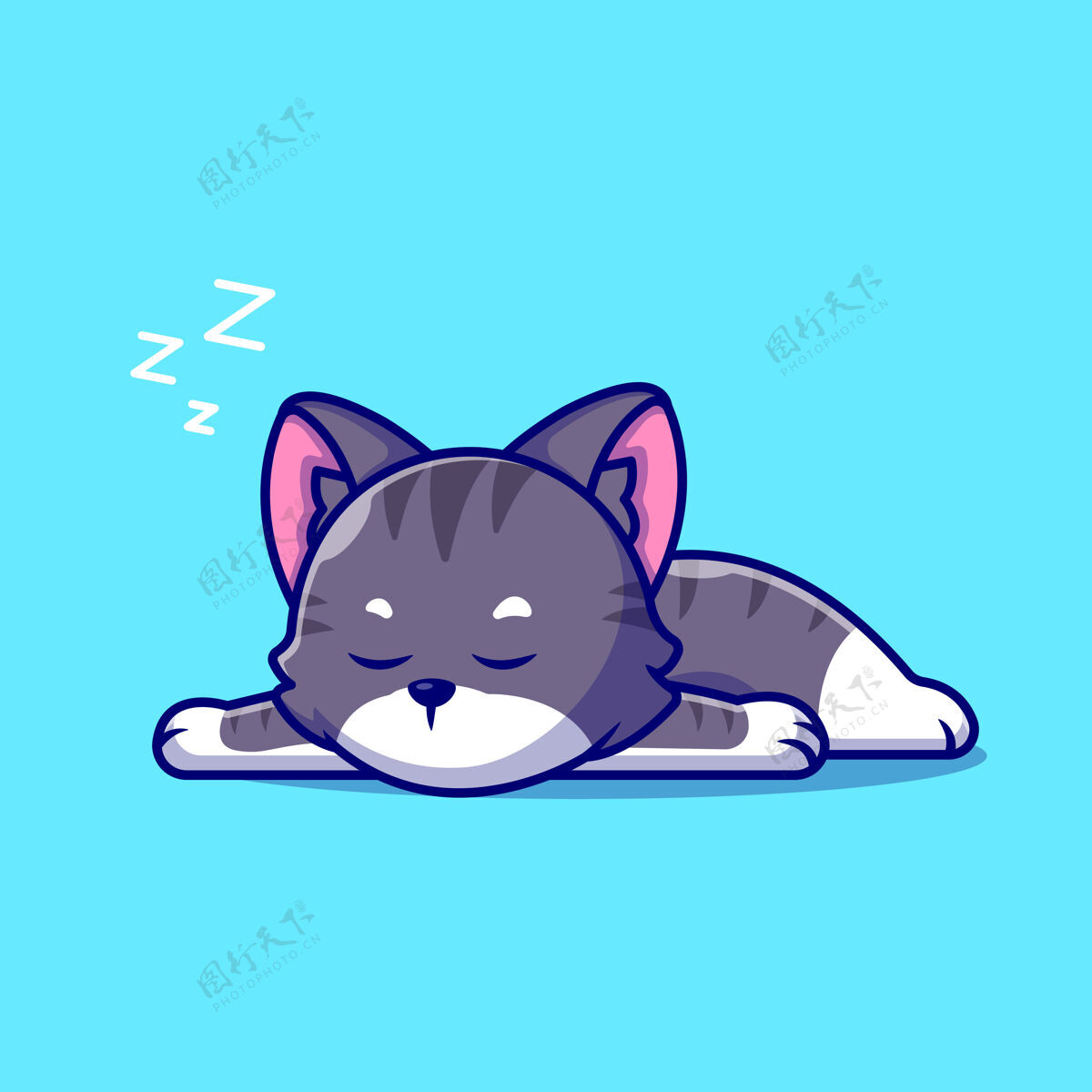 床可爱的猫睡觉卡通图标插图纯种蓬松婴儿