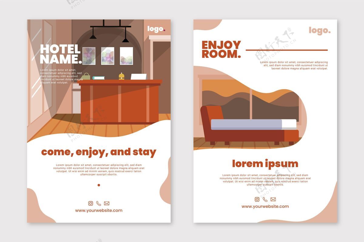 旅游现代酒店信息传单插图客房度假村室内