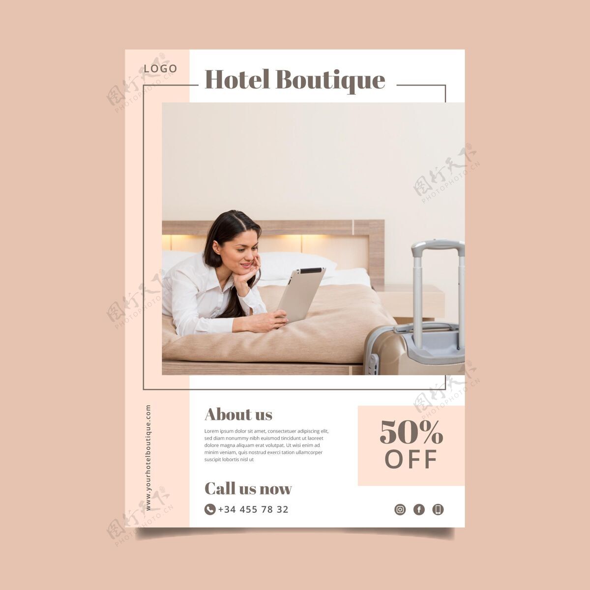 酒店带照片的现代酒店信息传单酒店传单度假村准备打印